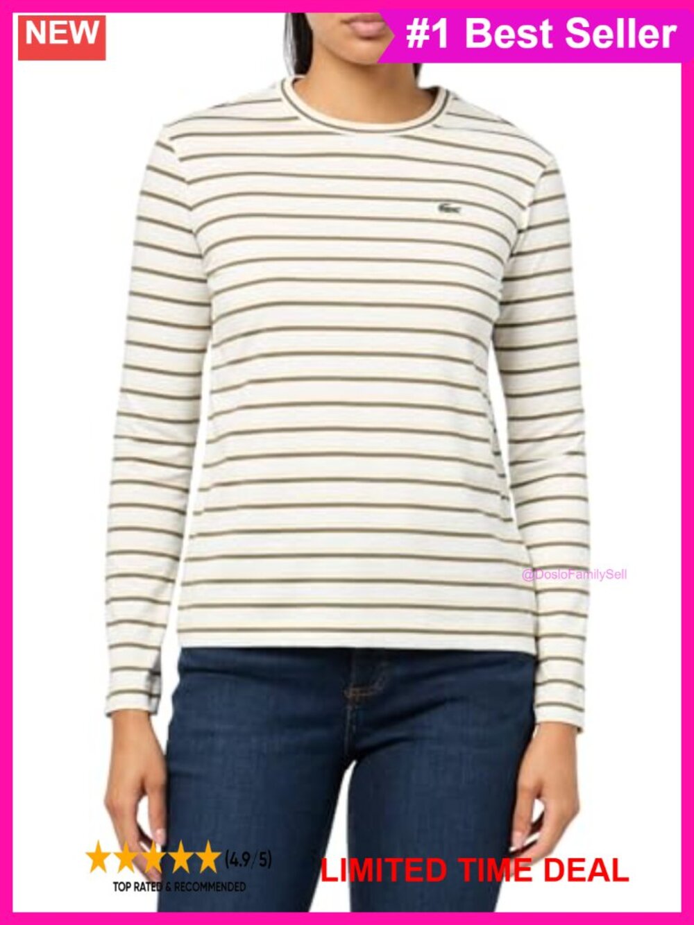 100% Cotton Long Sleeve Striped T-Shirt Regular Fit Crew Neck Pull On